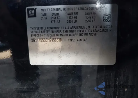 2017 Chevrolet Impala 2Lz z USA, uszkodzony, nr VIN 2G1145S38H9156830